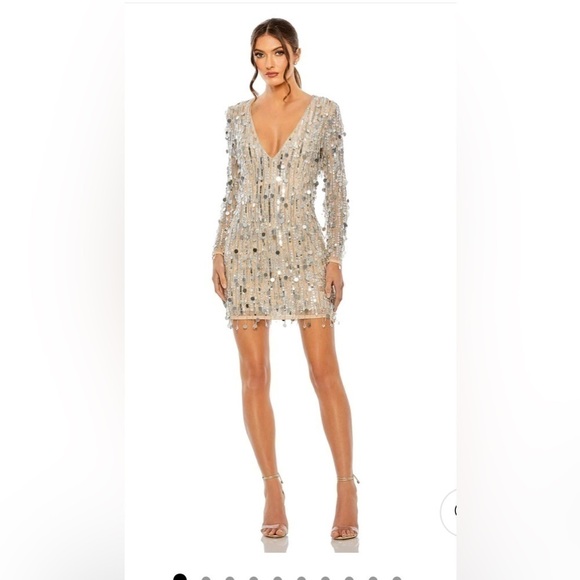 Mac Duggal Dresses & Skirts - Mac Duggal 92850 Ling Sleeve Beaded Fringe Plunge Neck Dress